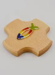 Maple Wood Cross and Glass Ichtus Fish - 9cm