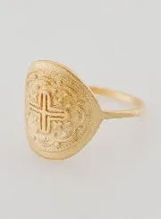 Ring with Carved Cross of Jesus - Gold-Plated - Size 60
