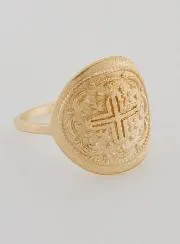 Ring with Carved Cross of Jesus - Gold-Plated - Size 60
