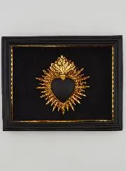 Ex Voto Wall Decoration Heart Black and Gold on Velvet - 16cm