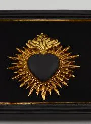Ex Voto Wall Decoration Heart Black and Gold on Velvet - 16cm
