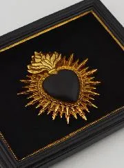 Ex Voto Wall Decoration Heart Black and Gold on Velvet - 16cm