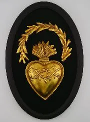 Ex Voto Wall Decoration Golden Radiant Heart on Velvet - 23cm