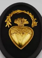 Ex Voto Wall Decoration Golden Radiant Heart on Velvet - 23cm