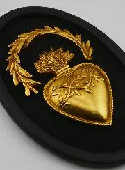 Ex Voto Wall Decoration Golden Radiant Heart on Velvet - 23cm