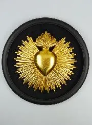 Round Ex Voto Wall Decoration Golden Heart on Velvet - 29cm