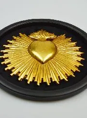 Round Ex Voto Wall Decoration Golden Heart on Velvet - 29cm