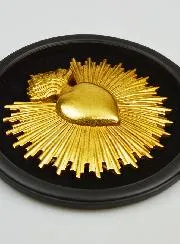 Round Ex Voto Wall Decoration Golden Heart on Velvet - 29cm