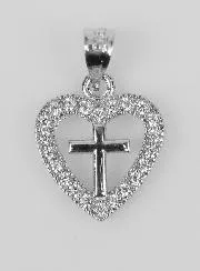 Heart Cross Pendant in 925 Silver - 16mm