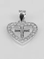 Heart Cross Pendant in 925 Silver - 16mm