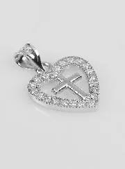 Heart Cross Pendant in 925 Silver - 16mm