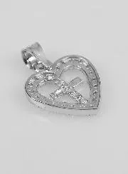 Heart Cross Pendant in 925 Silver - 16mm