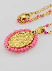 Miraculous Medal with Beads + Necklace Pink Beads