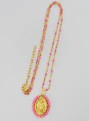 Miraculous Medal with Beads + Necklace Pink Beads