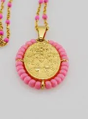 Miraculous Medal with Beads + Necklace Pink Beads