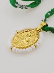 Miraculous Medal with Beads - Green Liberty Cord