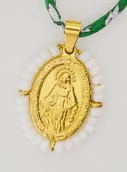 Miraculous Medal with Beads - Green Liberty Cord
