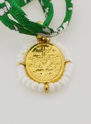 Religious Necklace Green Liberty Cord - Miraculous Medal with Beads