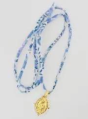 Religious Necklace Blue Liberty Cord - Miraculous Medal with Beads