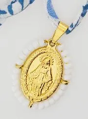 Religious Necklace Blue Liberty Cord - Miraculous Medal with Beads