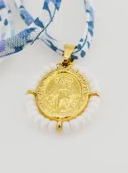 Religious Necklace Blue Liberty Cord - Miraculous Medal with Beads