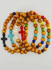 Set of 4 Religious Wooden Bracelets with Cross