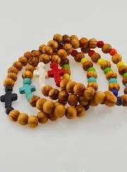 Set of 4 Religious Wooden Bracelets with Cross