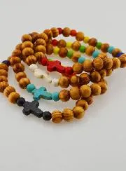 Set of 4 Religious Wooden Bracelets with Cross