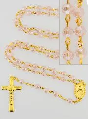 Miraculous Medal Rosary with Faceted Beads - Pink