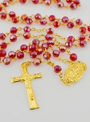 Miraculous Medal Rosary with Faceted Beads - Red