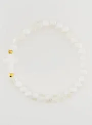Religious Bracelet with Cross and White Glass Beads