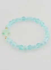 Religious Bracelet with Cross and Blue Glass Beads