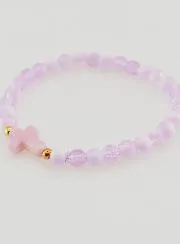 Religious Bracelet with Cross and Purple Glass Beads
