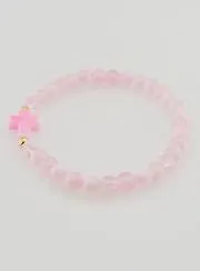Religious Bracelet with Cross and Pink Glass Beads
