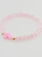 Religious Bracelet with Cross and Pink Glass Beads