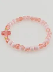 Religious Bracelet with Cross and Red Glass Beads