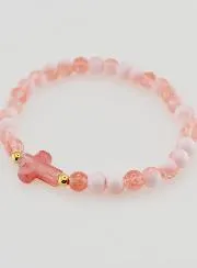 Religious Bracelet with Cross and Red Glass Beads
