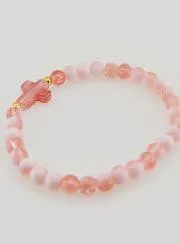 Religious Bracelet with Cross and Red Glass Beads