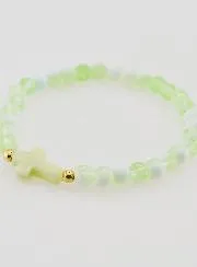 Religious Bracelet with Cross and Green Glass Beads