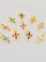 Set 10 Charms Multicoloured Mini Crosses 10mm