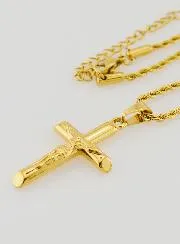 Religious Necklace Golden Stainless Steel Cross of Christ