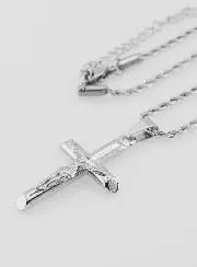 Religious Necklace with Silvery Stainless Steel Cross of Christ