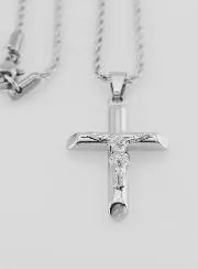 Religious Necklace with Silvery Stainless Steel Cross of Christ