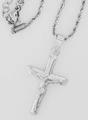 Religious Necklace with Silvery Stainless Steel Cross of Christ