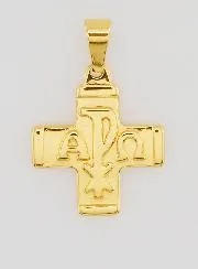 Golden Chi Rho Cross Pendant - Pax, Alpha and Omega