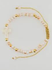 Religious Bracelet made of Glass Beads with Cross
