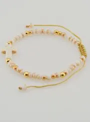 Religious Bracelet made of Glass Beads with Cross