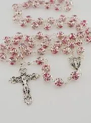 Pink Bead Rosary - Miraculous Medal and Baroque Cross