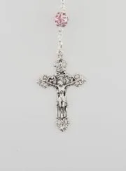 Pink Bead Rosary - Miraculous Medal and Baroque Cross