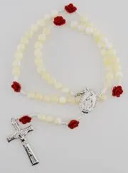 Mother-of-Pearl and Ceramic Rosary - Miraculous Medal